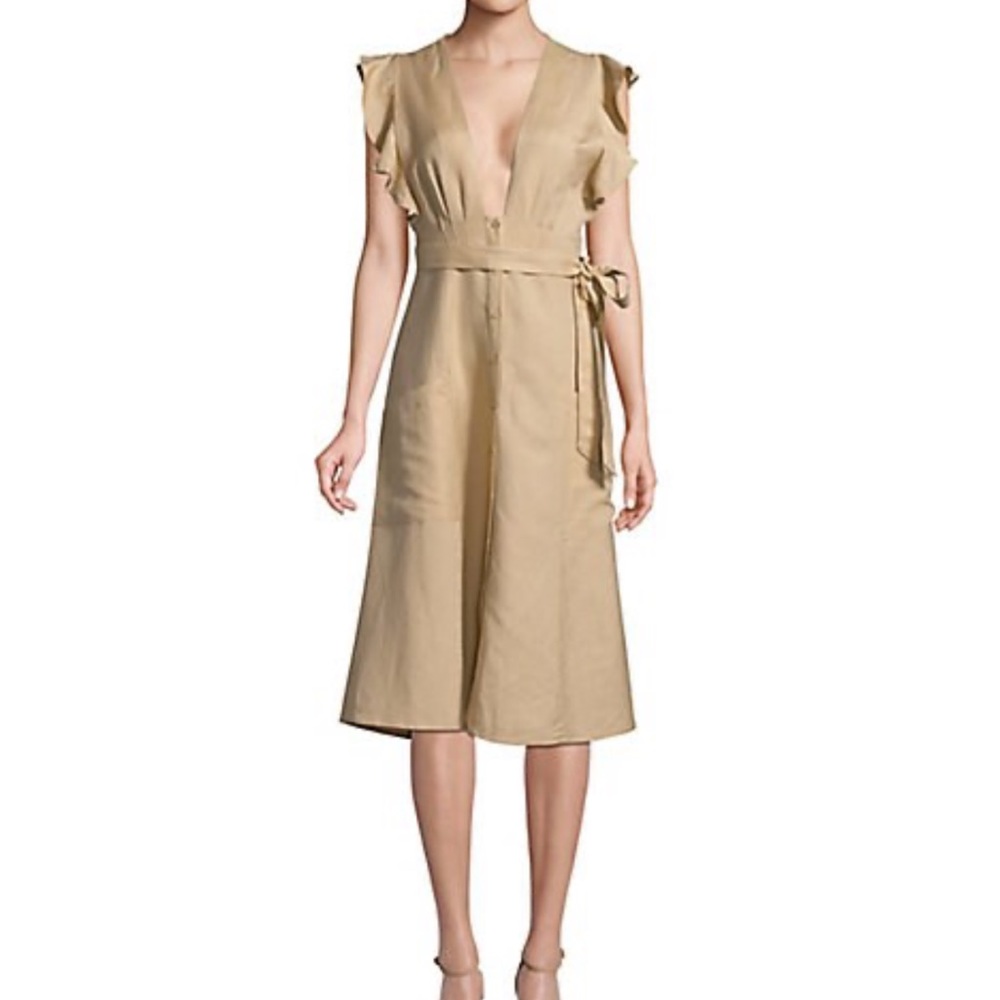 Astr The Label taupe flutter sleeve dress with buttons